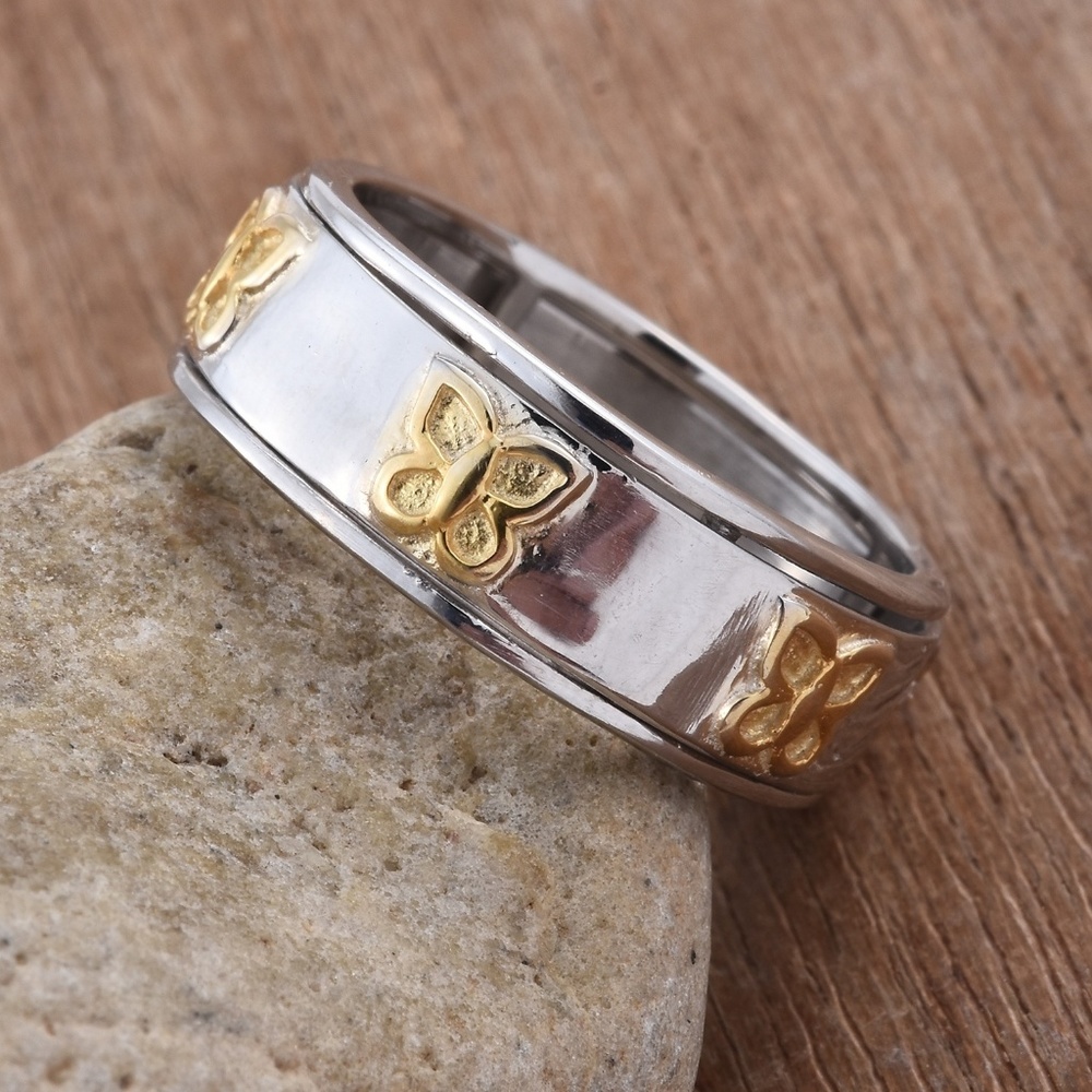 14KYG Platinum Over Sterling Silver Butterfly Ring